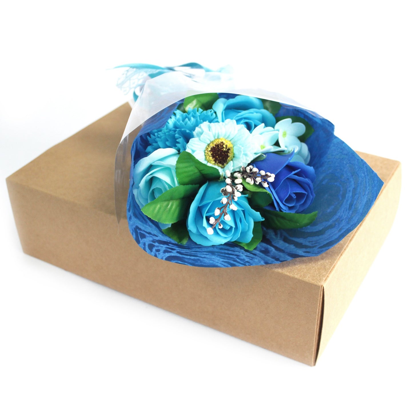 Bouquet of Blue Soap Flowers for Gift with Box