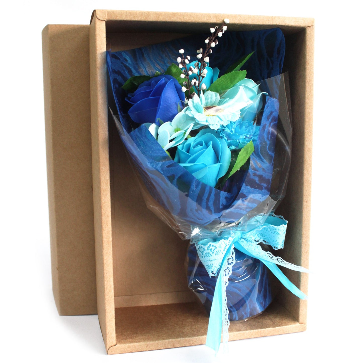 Bouquet of Blue Soap Flowers for Gift with Box