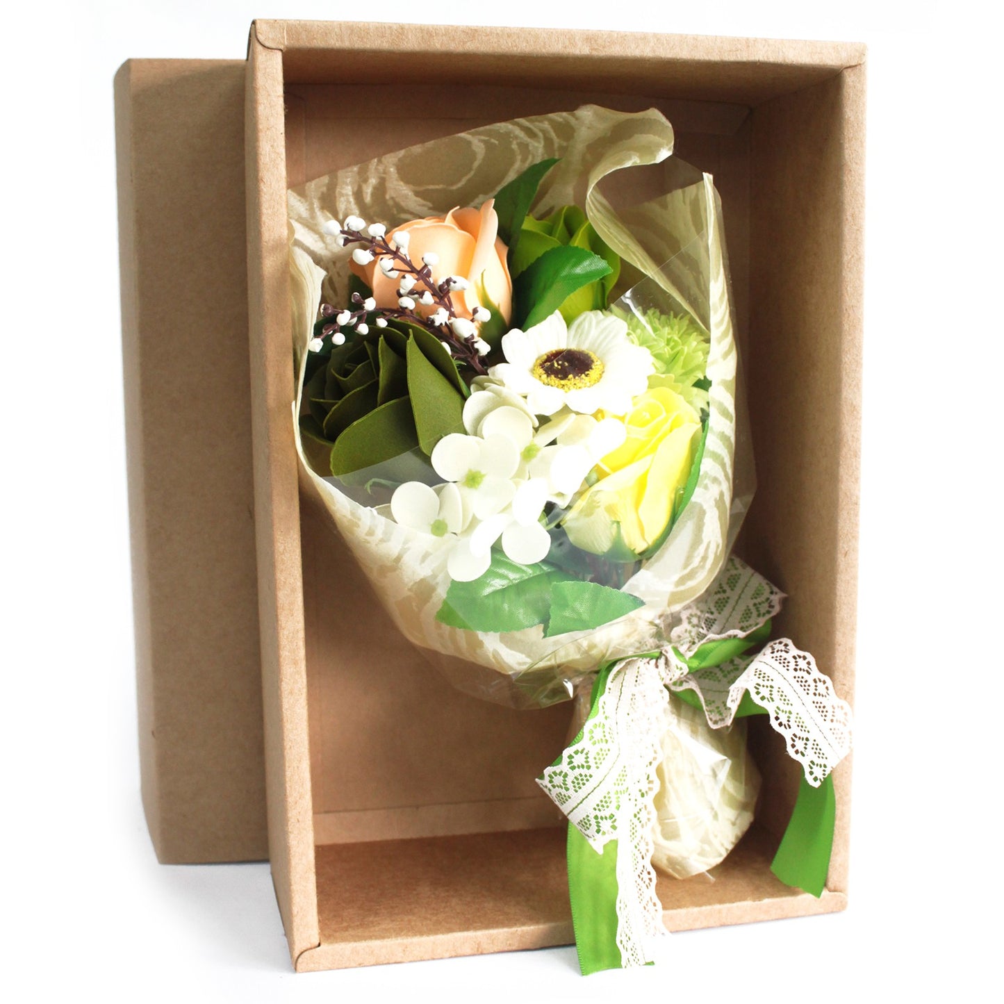 Bouquet of Green Soap Flowers for Gift with Box