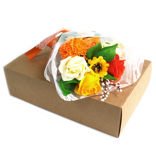 Bouquet of Orange Soap Flowers for Gift with Box