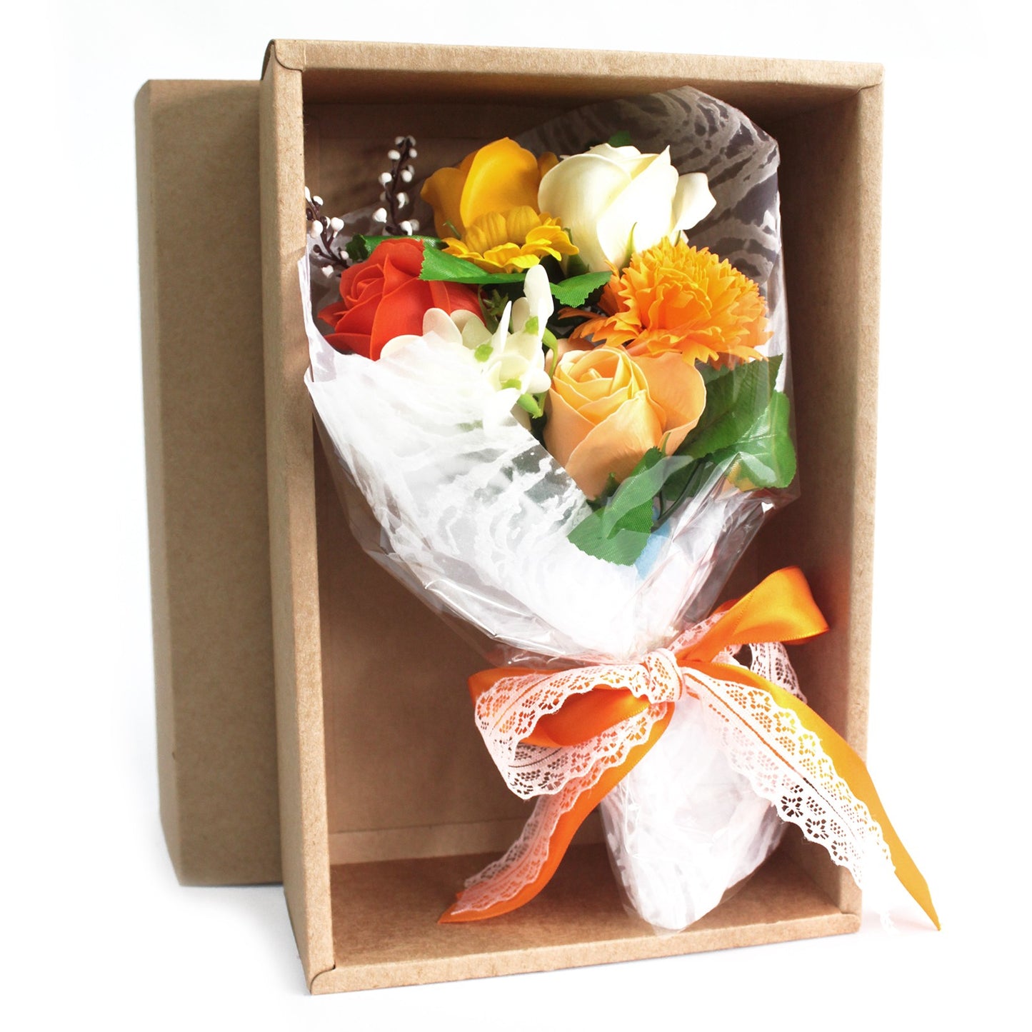 Bouquet of Orange Soap Flowers for Gift with Box