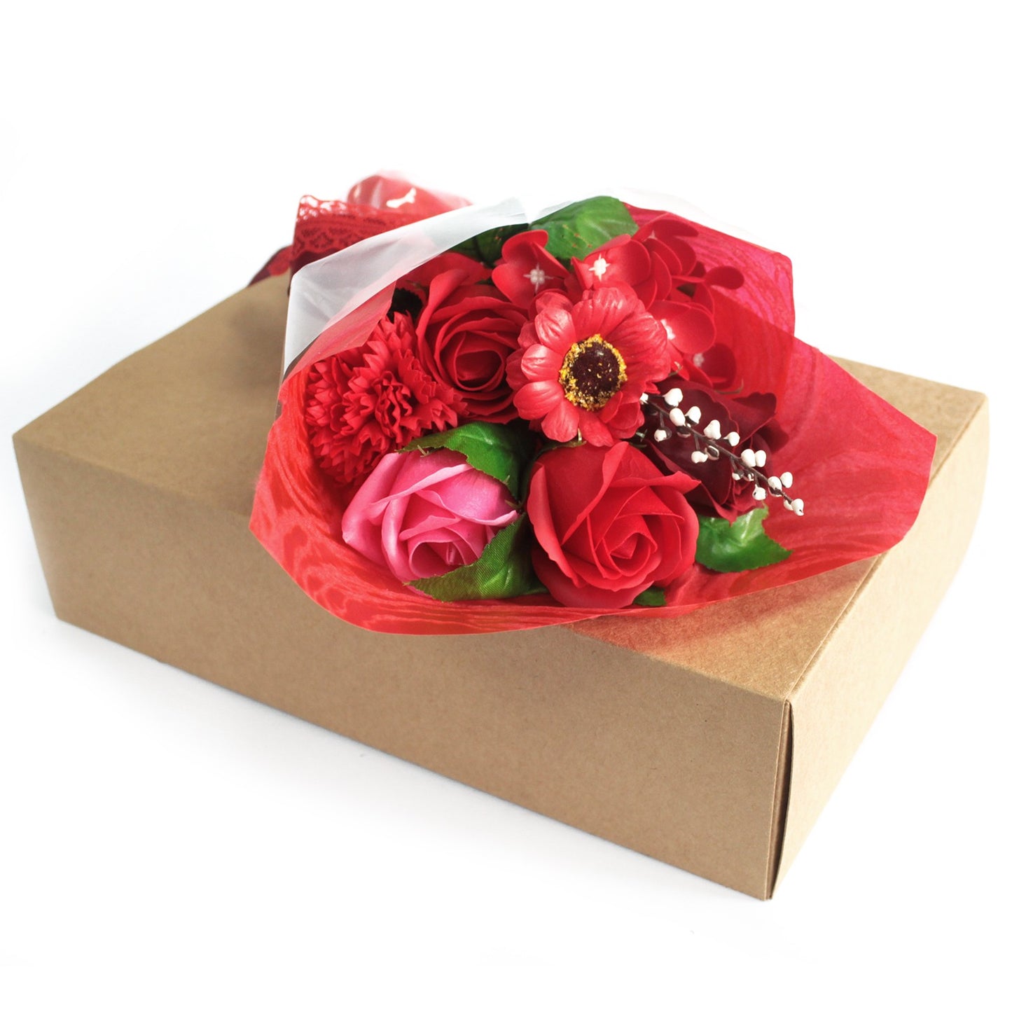 Bouquet of Red Soap Flowers for Gift with Box