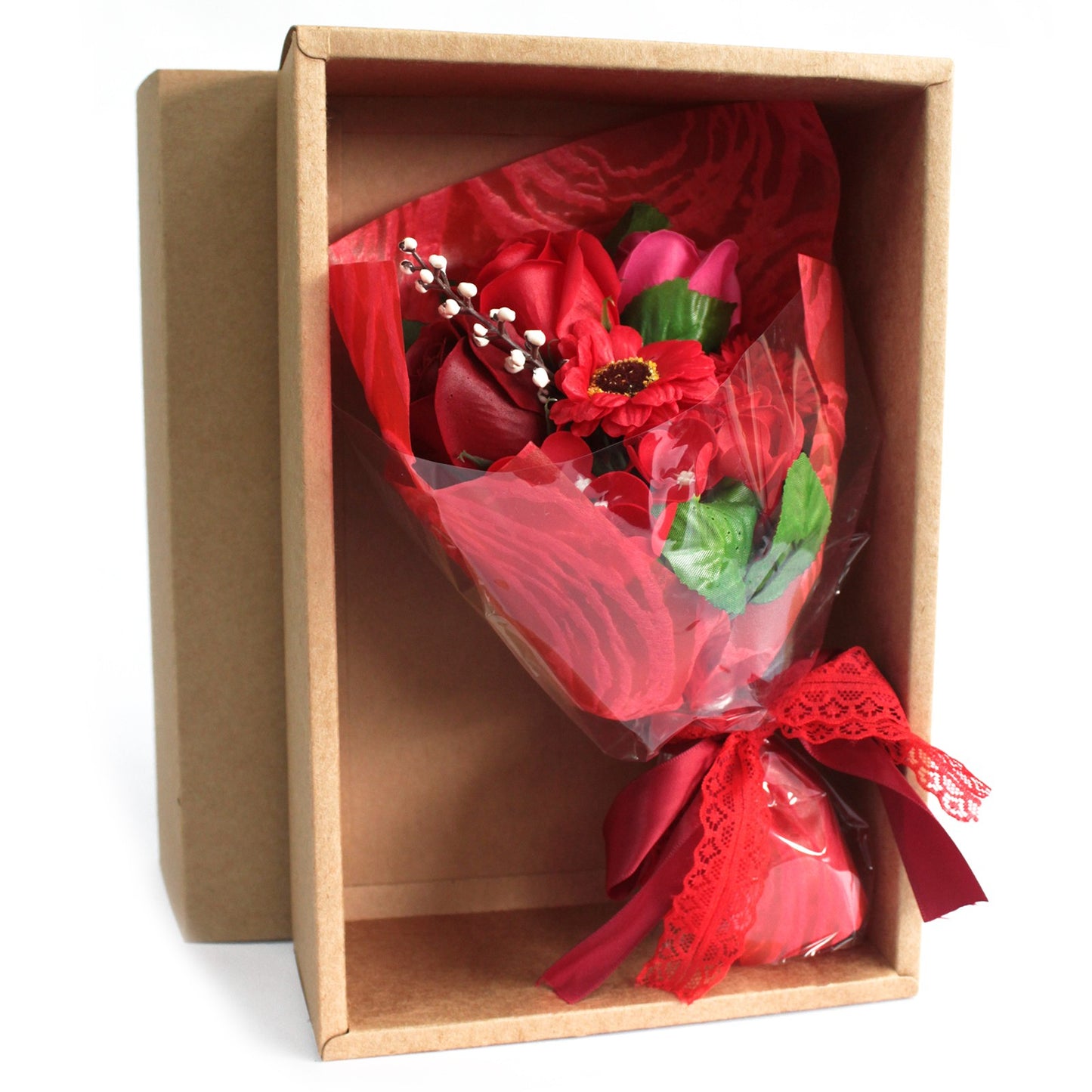 Bouquet of Red Soap Flowers for Gift with Box