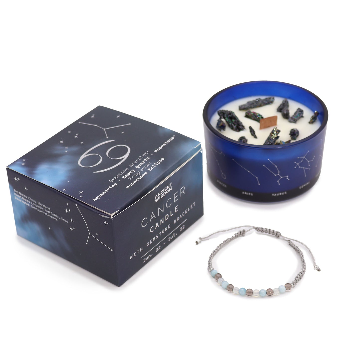 Pulsera de piedras preciosas con vela de cristal de cáncer