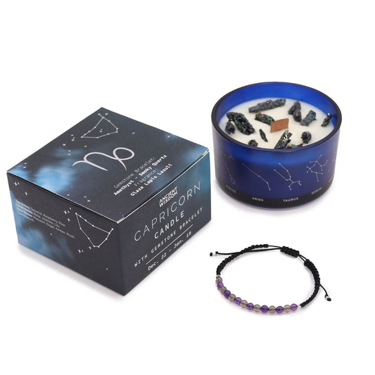 Capricorn crystal candle with gemstone bracelet