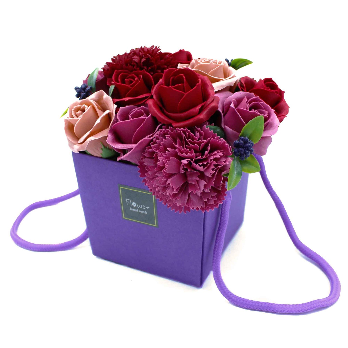 Gift bouquet of purple soap flowers