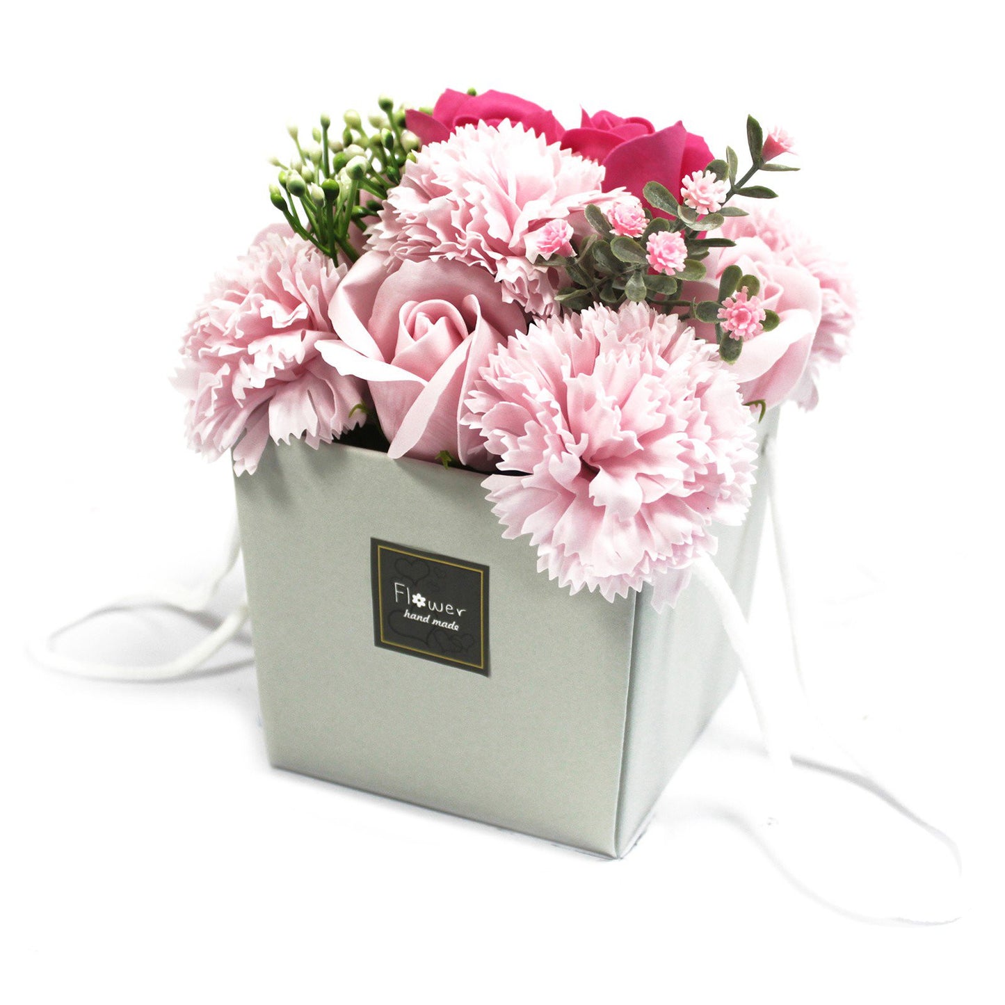 Gift bouquet of soap flowers pink Roses and Carnations