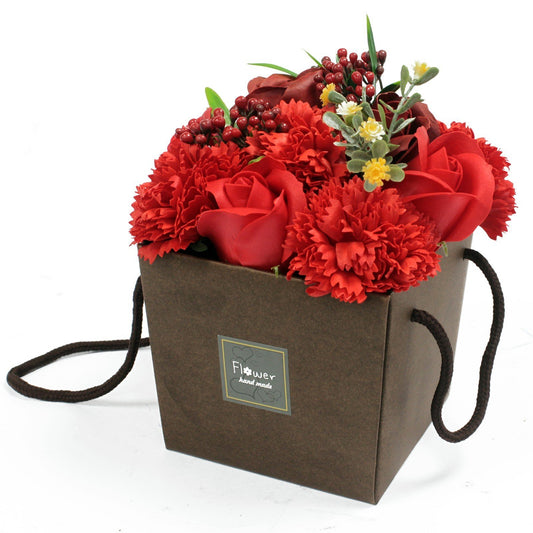 Gift bouquet of soap flowers red Roses and Carnations