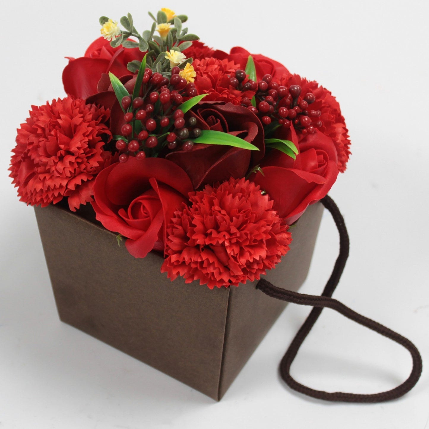 Gift bouquet of soap flowers red Roses and Carnations