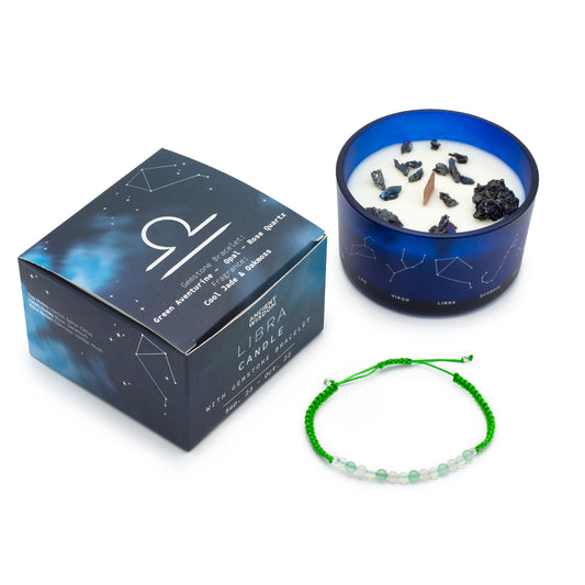 Vela de cristal de Libra con pulsera de piedras preciosas