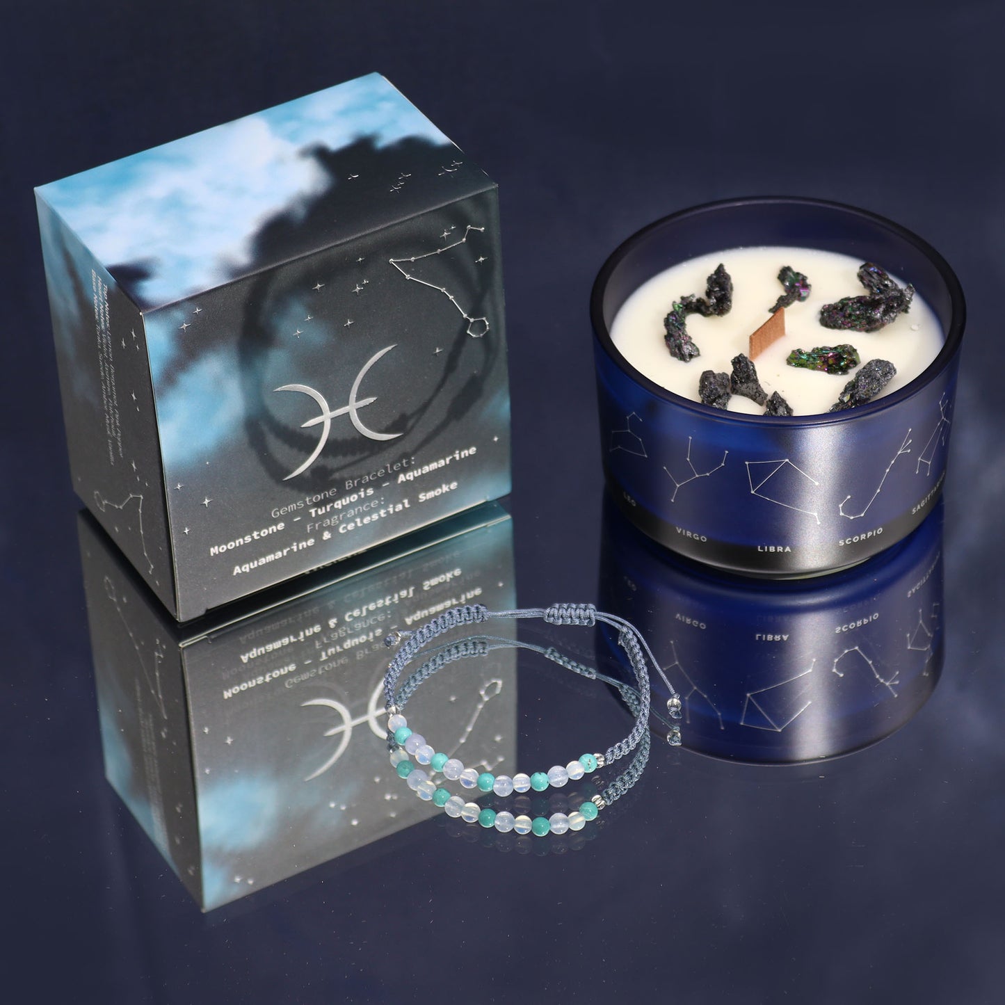 Pisces crystal candle with gemstone bracelet