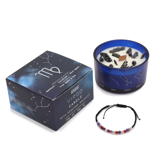 Vela de cristal Virgo con pulsera de piedras preciosas